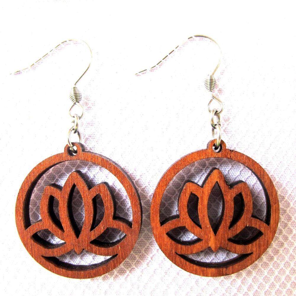 Circle Hoop Wooden Earrings Lotus Flower, 0g, Yoga Earrings, Conscious Bohemian Jewelry - Image 3