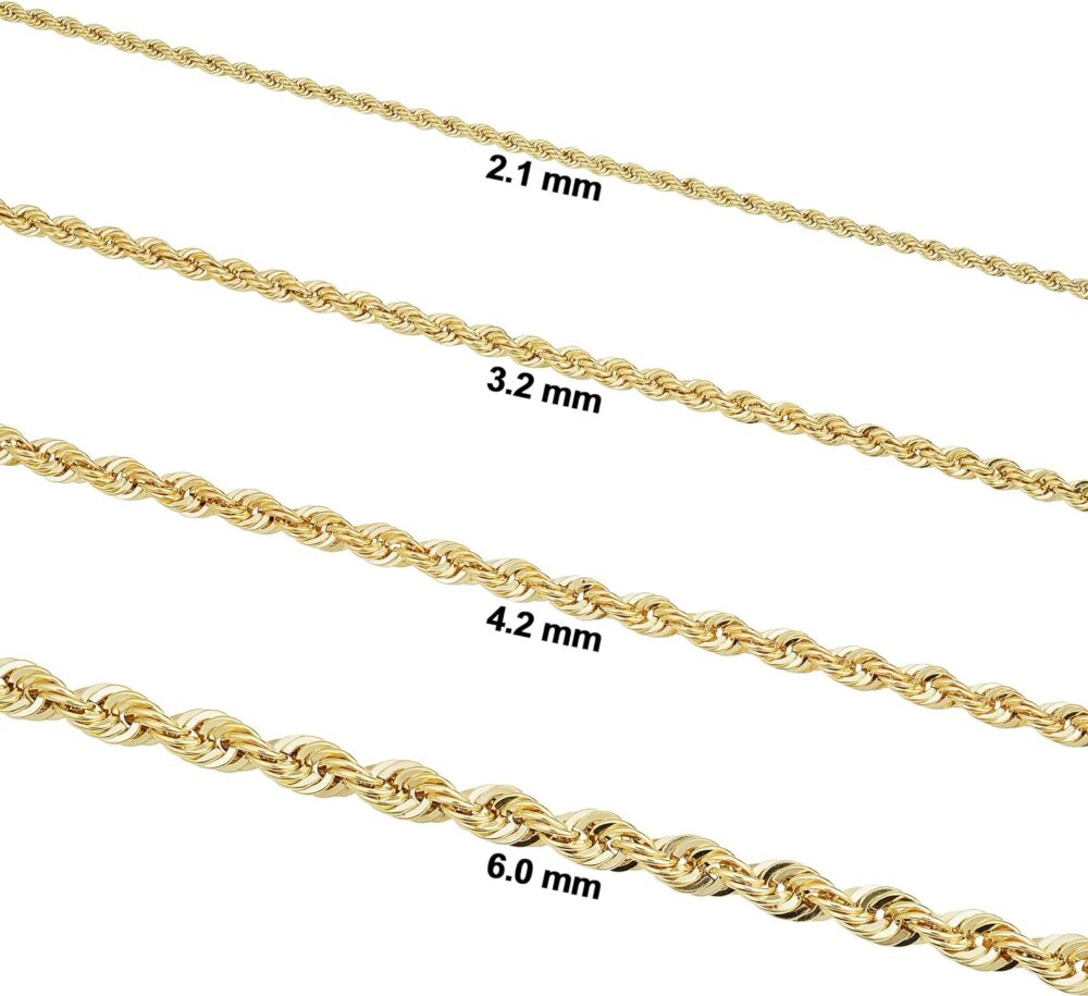 Kooljewelry Solid 14k Yellow Gold Filled Rope Chain Necklace for Men and Women (2.1 mm, 3.2 mm, 4.2 mm or 6 mm) - Image 2