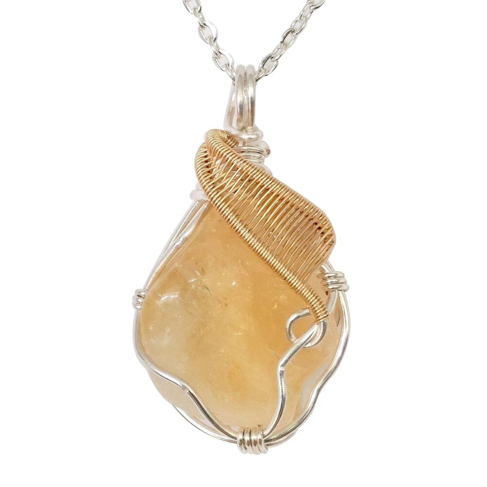 Designs by Nature Gems Handmade Women’s Yellow Citrine Necklace 24 Inch Chain Silver and Gold Plated, November Birthstone