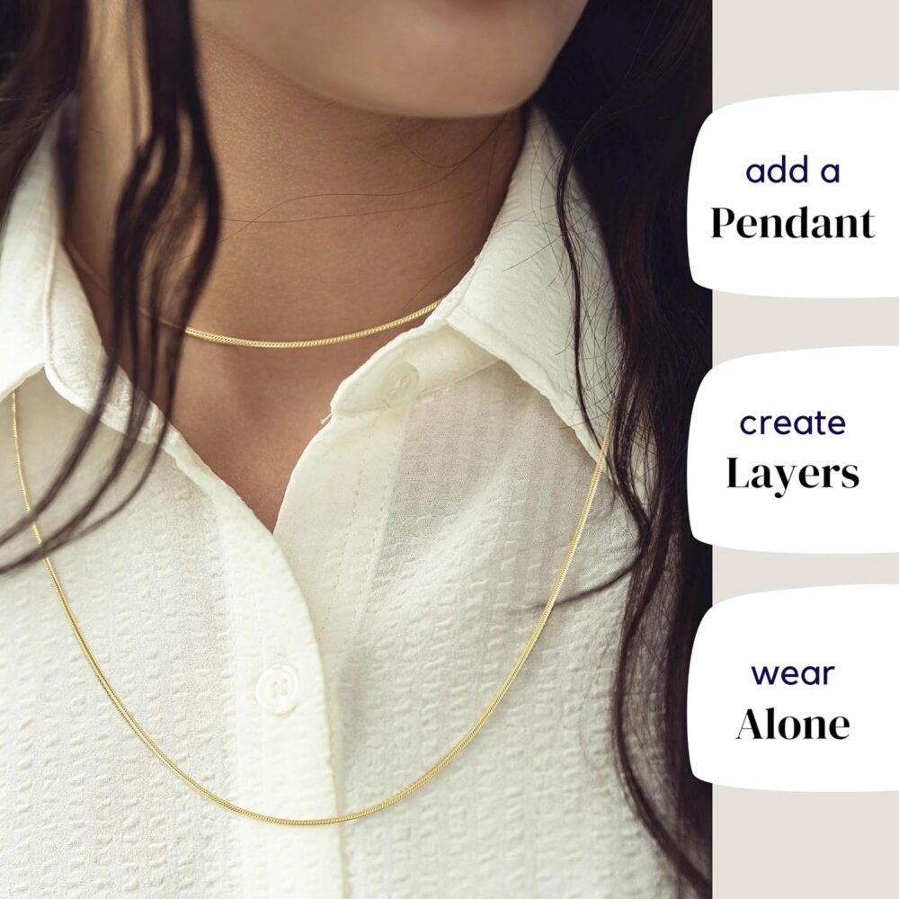 KISPER 24k Gold Snake Chain Necklace – Thin, Dainty, Gold Plated Stainless Steel Jewelry for Women & Men with Lobster Clasp - Image 3
