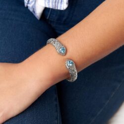 Sterling Silver 925 with Gemstones Bali Filigree Cuff Bracelet - Image 3