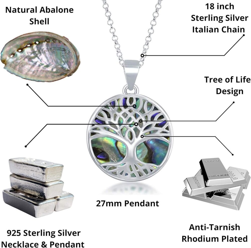 Sterling Silver Turquoise Stone Abalone Mother of Pearl Necklaces for Women - Tree of Life Necklace - Heart Pendant Necklaces - Unique Jewelry Gifts for Women - Gifts for Mom - Image 4