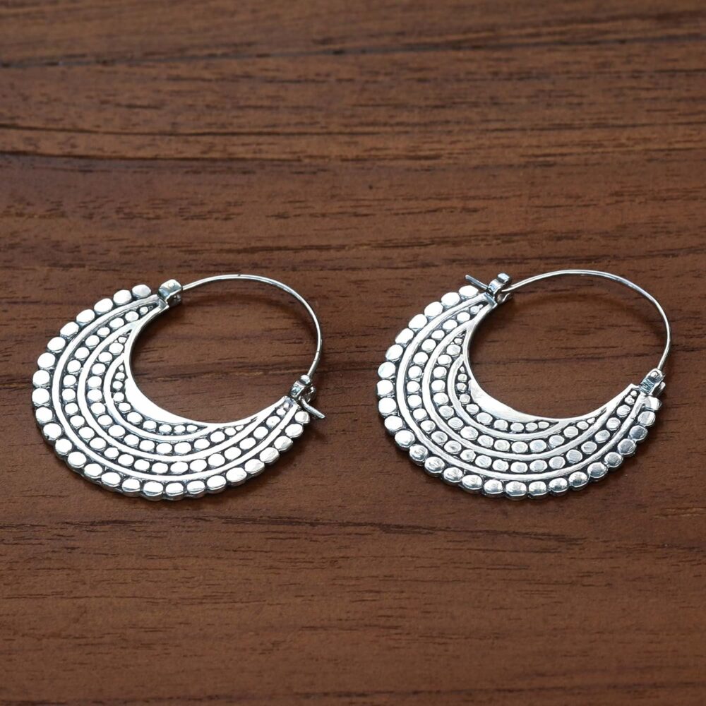 NOVICA Artisan Handmade .925 Sterling Silver Hoop Earrings Artisan Crafted Style Statement Indonesia Bohemian Moon Balinese Traditional 'Moon Sliver' - Image 2