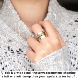 Boho-Magic 925 Sterling Silver Band Ring for Women with Brass Wrap Wide Statement Ring - Image 2