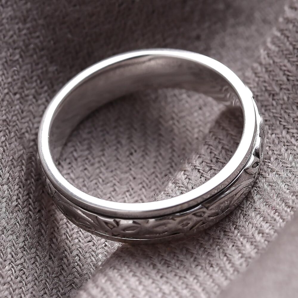 Handmade Sterling Silver Meditation Spinner Ring with Leaf Motifs - Indian Tree Band - Image 2