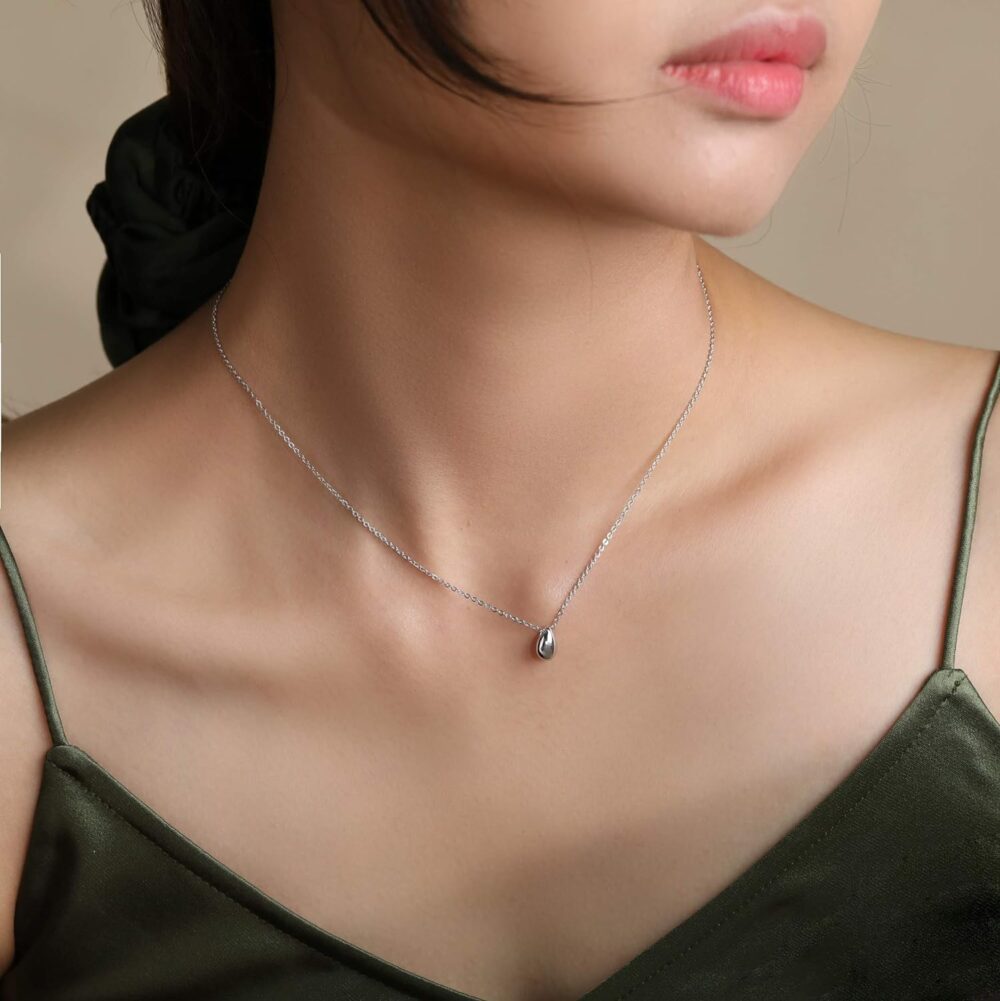 Fonsalette Dainty Teardrop Necklace for Women Sterling Silver Teardrop Earrings for Women Teengirls Layered Necklace Minimalist Sterling Silver Choker Necklaces - Image 5