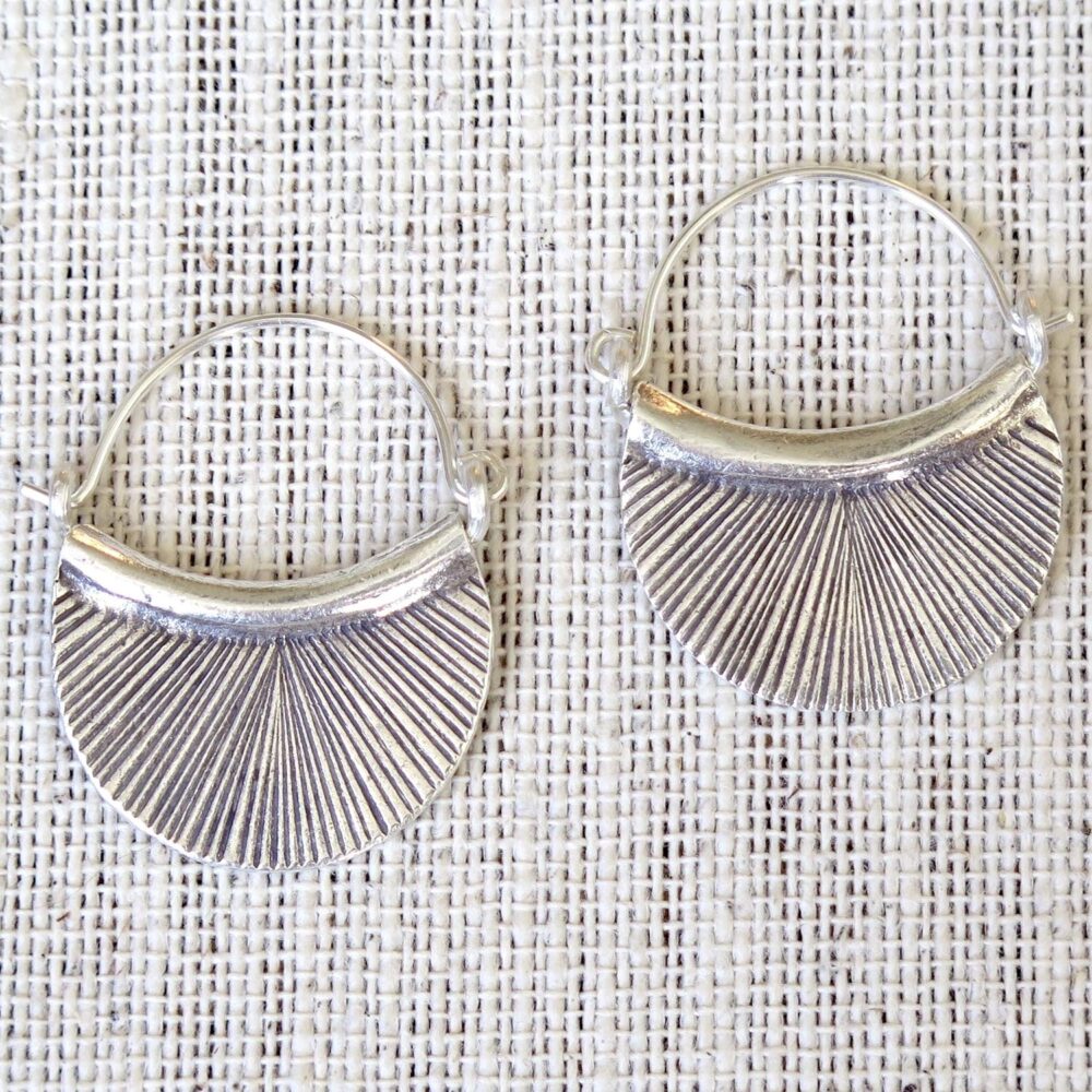 Sterling Silver Handmade Crescent Boho Hoop Earrings, 7/8" x 1 1/4" Half Moon Shape Ethnic Hippie Gypsy Bohemian Style, Gift for Her - Image 5