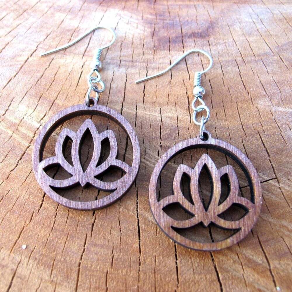 Circle Hoop Wooden Earrings Lotus Flower, 0g, Yoga Earrings, Conscious Bohemian Jewelry - Image 9