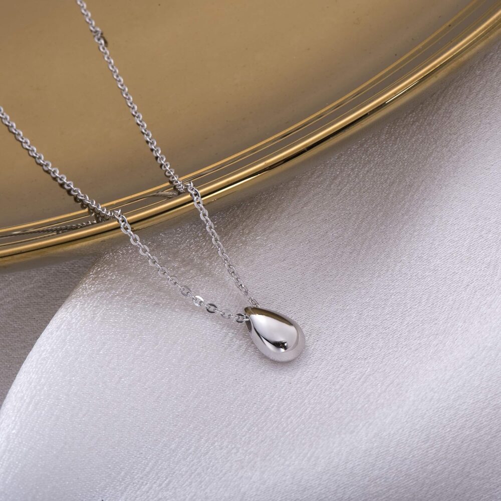 Fonsalette Dainty Teardrop Necklace for Women Sterling Silver Teardrop Earrings for Women Teengirls Layered Necklace Minimalist Sterling Silver Choker Necklaces - Image 2