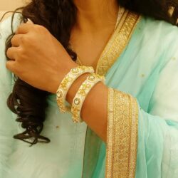 Efulgenz Indian Bangle Set Traditional Crystal Acrylic Bangle Faux Pearl Beaded Floral Tear Drop Kundan Bracelet Bangle Jewelry Set For Women (2 Pcs) - Image 4