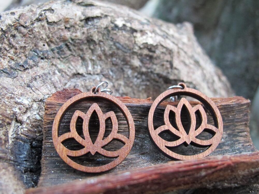 Circle Hoop Wooden Earrings Lotus Flower, 0g, Yoga Earrings, Conscious Bohemian Jewelry - Image 7