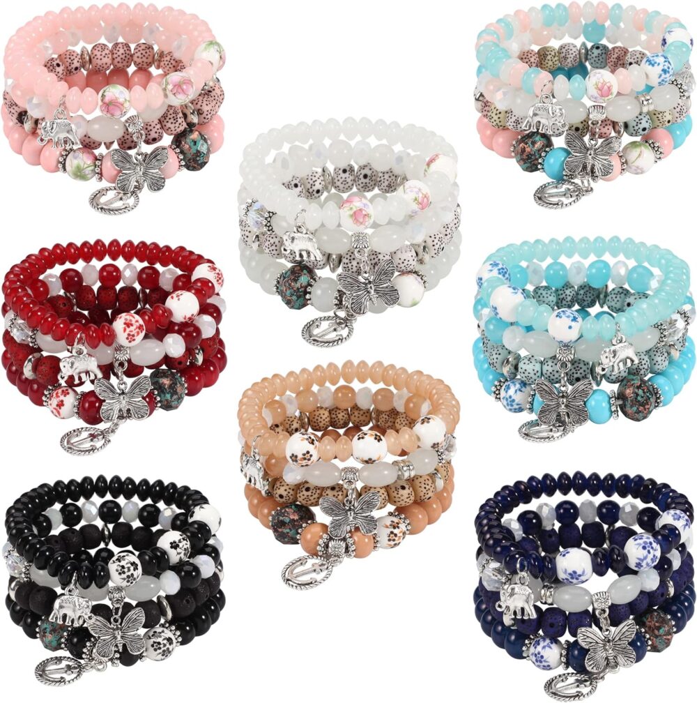 Twinfree Bohemian Bracelets for Women Stretch Multilayer Colorful Beads Bracelet with Charm Jewelry