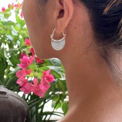 Sterling Silver Handmade Crescent Boho Hoop Earrings, 7/8" x 1 1/4" Half Moon Shape Ethnic Hippie Gypsy Bohemian Style, Gift for Her - Image 4