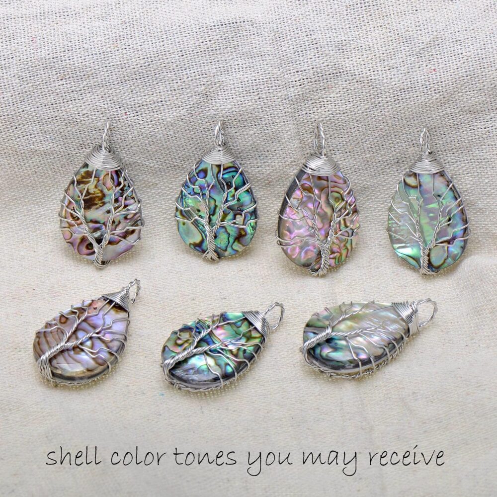 Handmade Teardrop Abalone Shell Dangle Earrings for Women, Wire Craft Tree of Life Earrings - Image 6