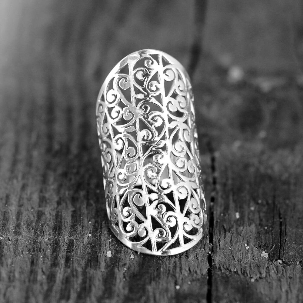 Boho-Magic Sterling Silver Ring for Women Statement Large Wide Band Full Finger - Image 7