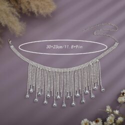 YERTTER Sparkle Silver Full Tennis Rhinestone Fringe Chain Adjustable Collar Luxury Tassel Crystal Statement Clavicle Choker Necklace for Wedding Women Girls （Silver 3） - Image 2
