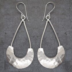 Sterling Silver Long Hammered Crescent Boho Statement Dangle Earrings, Handmade Shinny Half Moon Shape Plate Bohemian Drop Earrings - Image 6