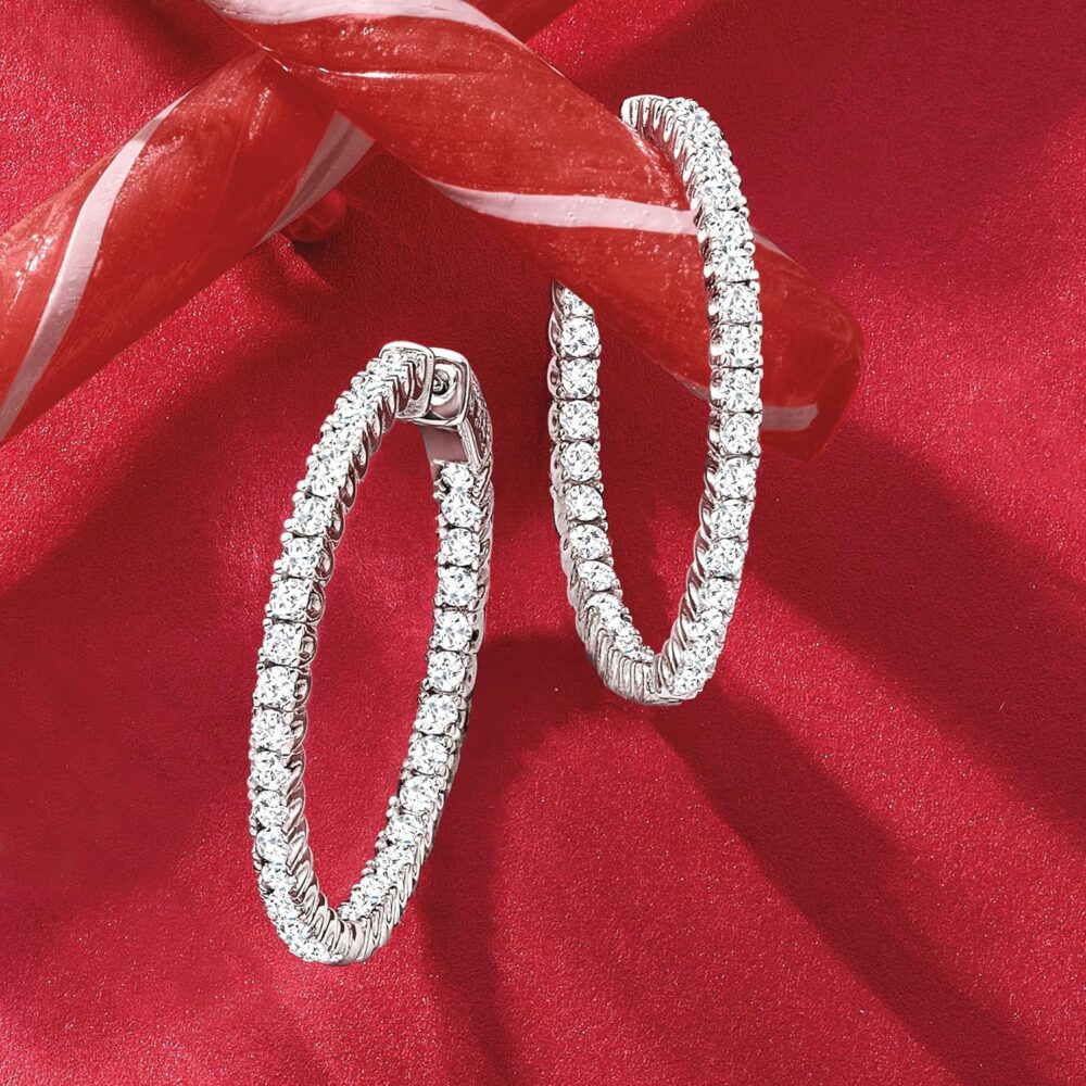 Ross-Simons 3.30 ct. t.w. CZ Inside-Outside Hoop Earrings in Sterling Silver - Image 4