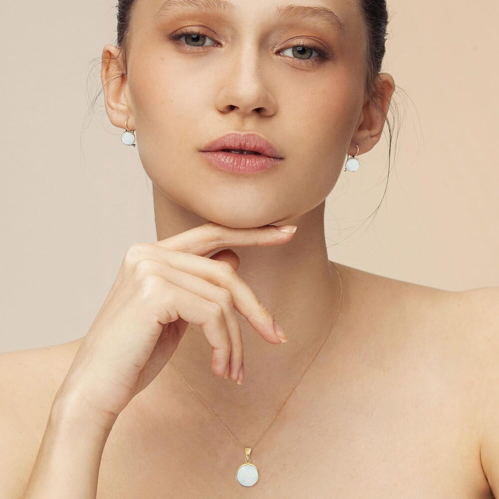 14K Gold White Opal Necklace - Dainty October Birthstone Pendant - Image 2