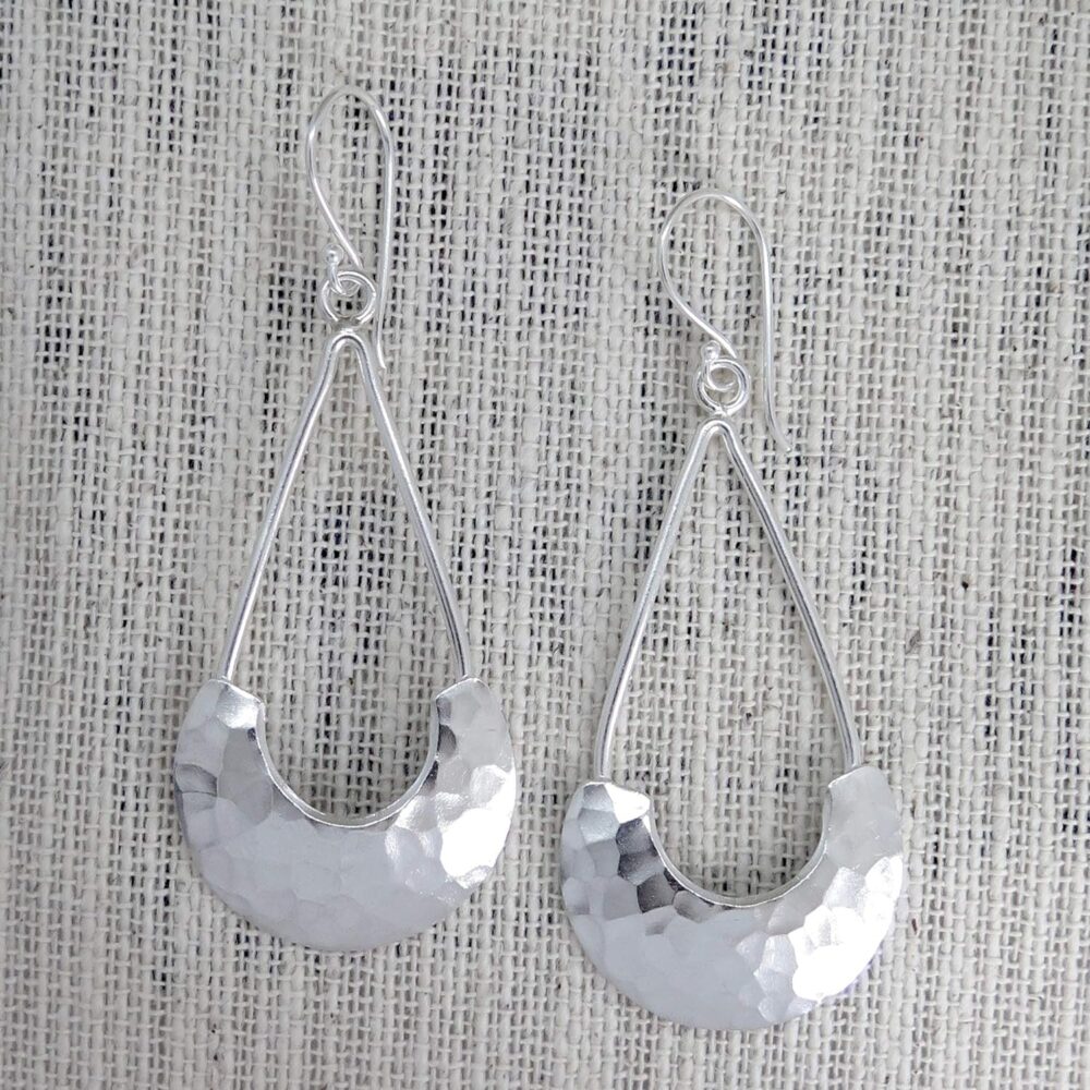 Sterling Silver Long Hammered Crescent Boho Statement Dangle Earrings, Handmade Shinny Half Moon Shape Plate Bohemian Drop Earrings - Image 9