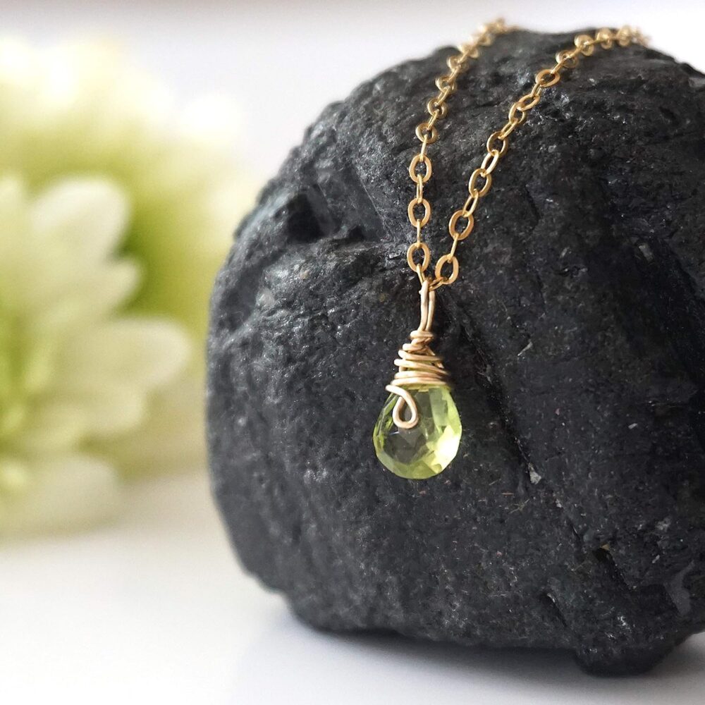 Designs by Nature Gems Handmade Women’s Peridot Charm Necklace 18 inch Chain Gold Filled, August Birthstone - Image 3