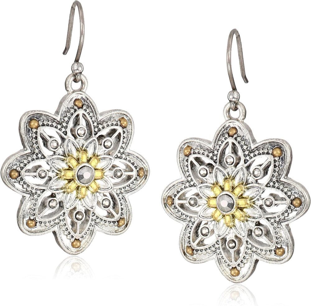 Lucky Brand Two-Tone Openwork Floral Drop Earrings