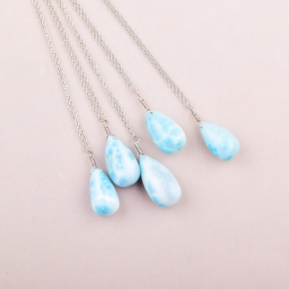 Natural Larimar Necklace Pendant Rhodium Plated 925 Sterling Silver, Teardrop Gemstone Necklace, Artisan Pendant, Silver Jewelry, Silver Wire, Dainty Pendant, Gift Her - Image 7