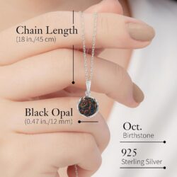 925 Sterling Silver Black Opal Vintage Style Round Pendant; Lab Created October Birthstone; Dainty Black Stone Pendant; Handmade Antique Style Black Opal Necklace For Women - Image 7