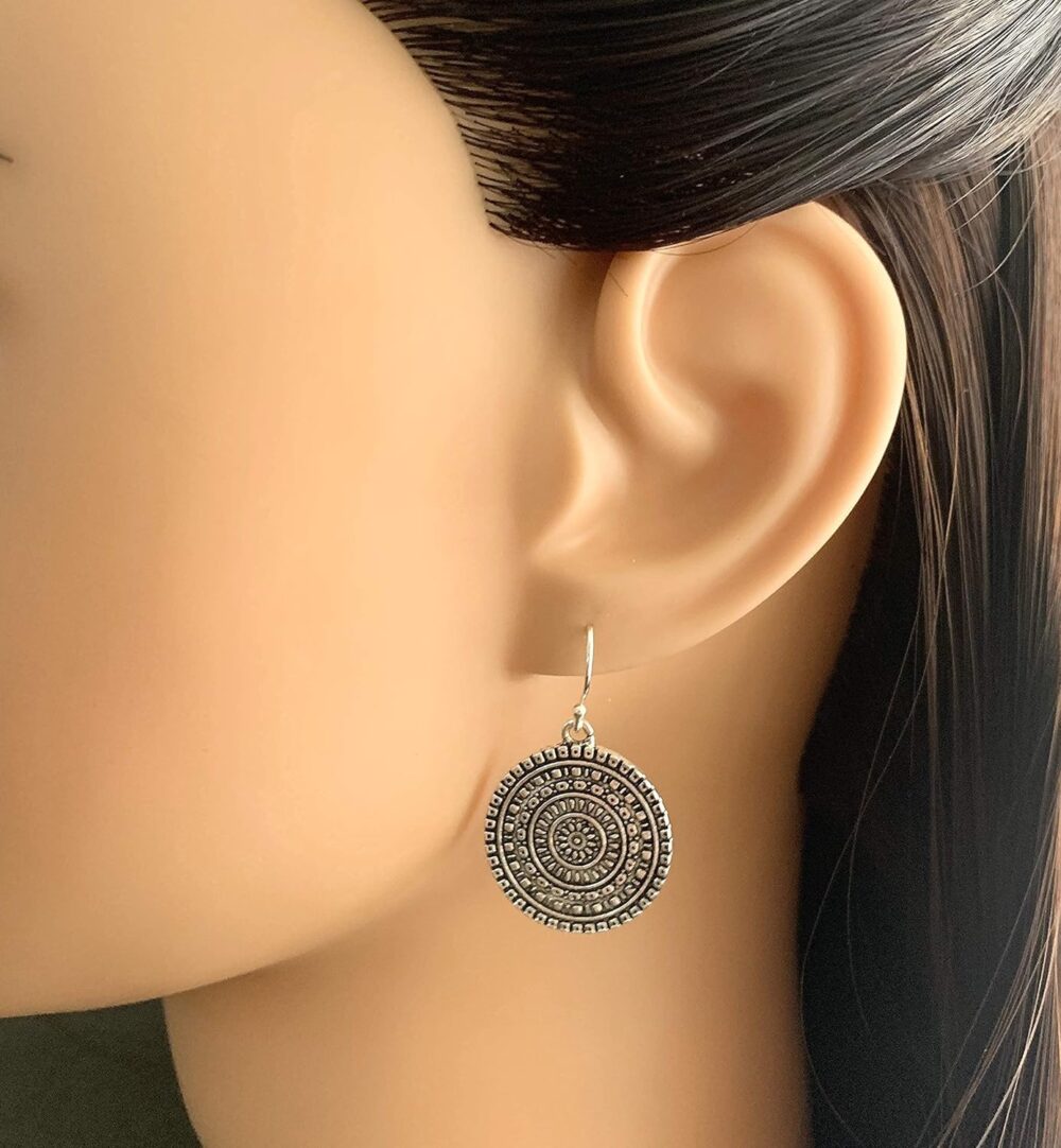 Bohemian Handmade Sterling Silver Medallion Earrings - Image 4