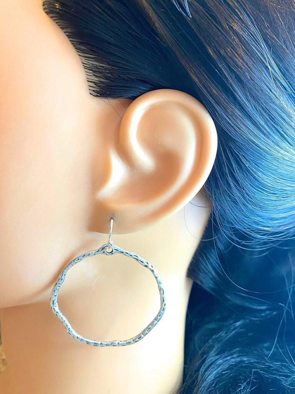 Large Hammered Wavy Hoops on Sterling Silver Earrings Boho Bohemian - Image 2