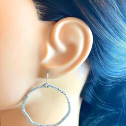 Large Hammered Wavy Hoops on Sterling Silver Earrings Boho Bohemian - Image 2