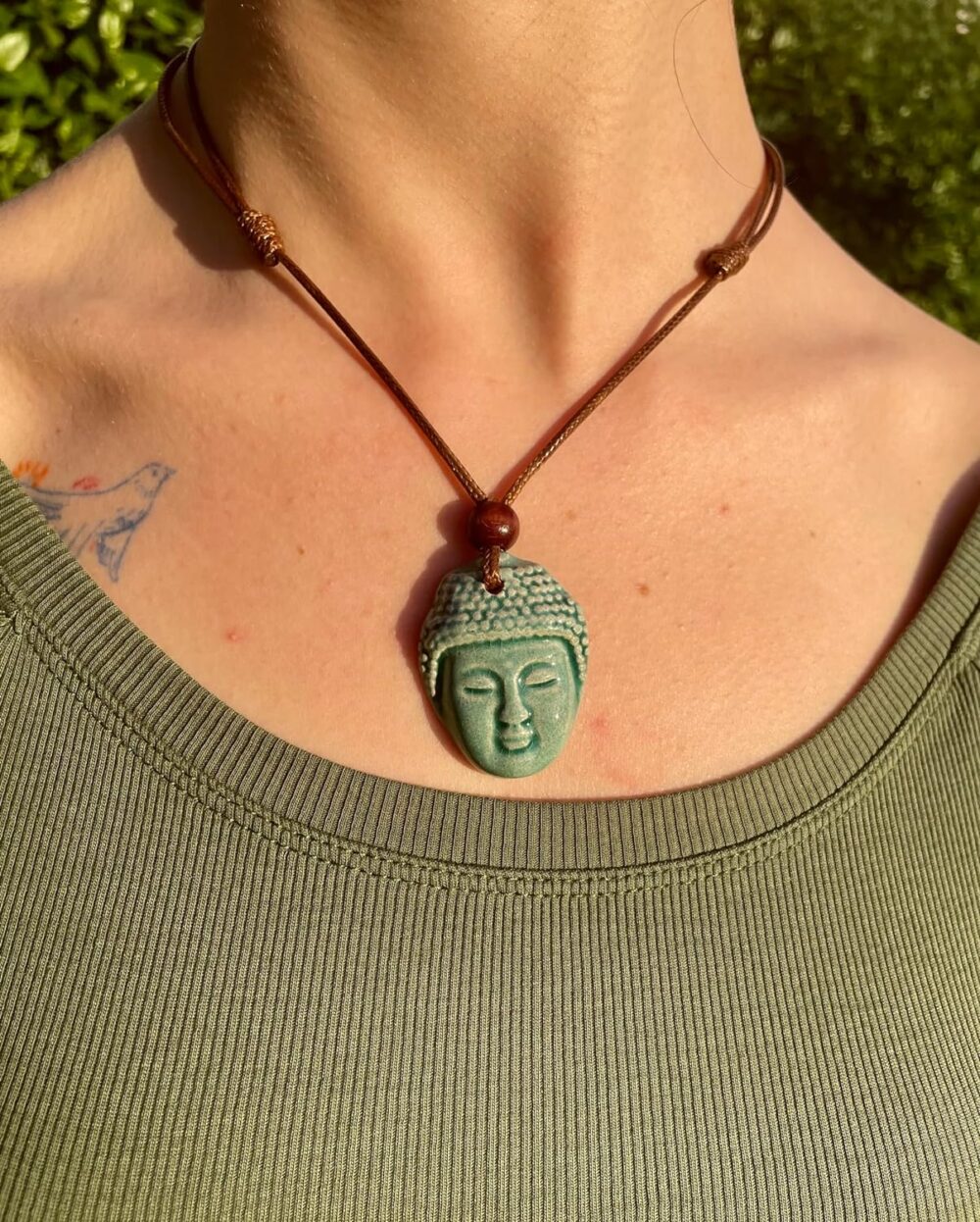 The Buddha - Turquoise, Handmade Ceramic Pendant Necklace, Adjustable Cord, for Unisex, Women, Men, Bohemian, Rustic, Vintage Style Jewelry - Image 4