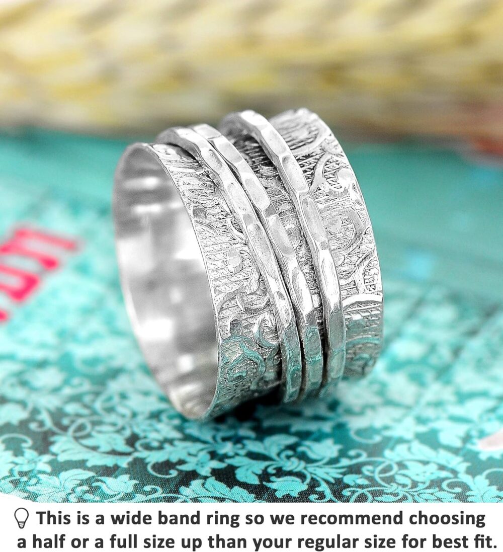 Boho-Magic 925 Sterling Silver Spinner Ring for Women | 3 Spinning Rings Bands | Fidget Meditation Anxiety | Wide Statement Chunky Jewelry Size 7-10.5 - Image 3