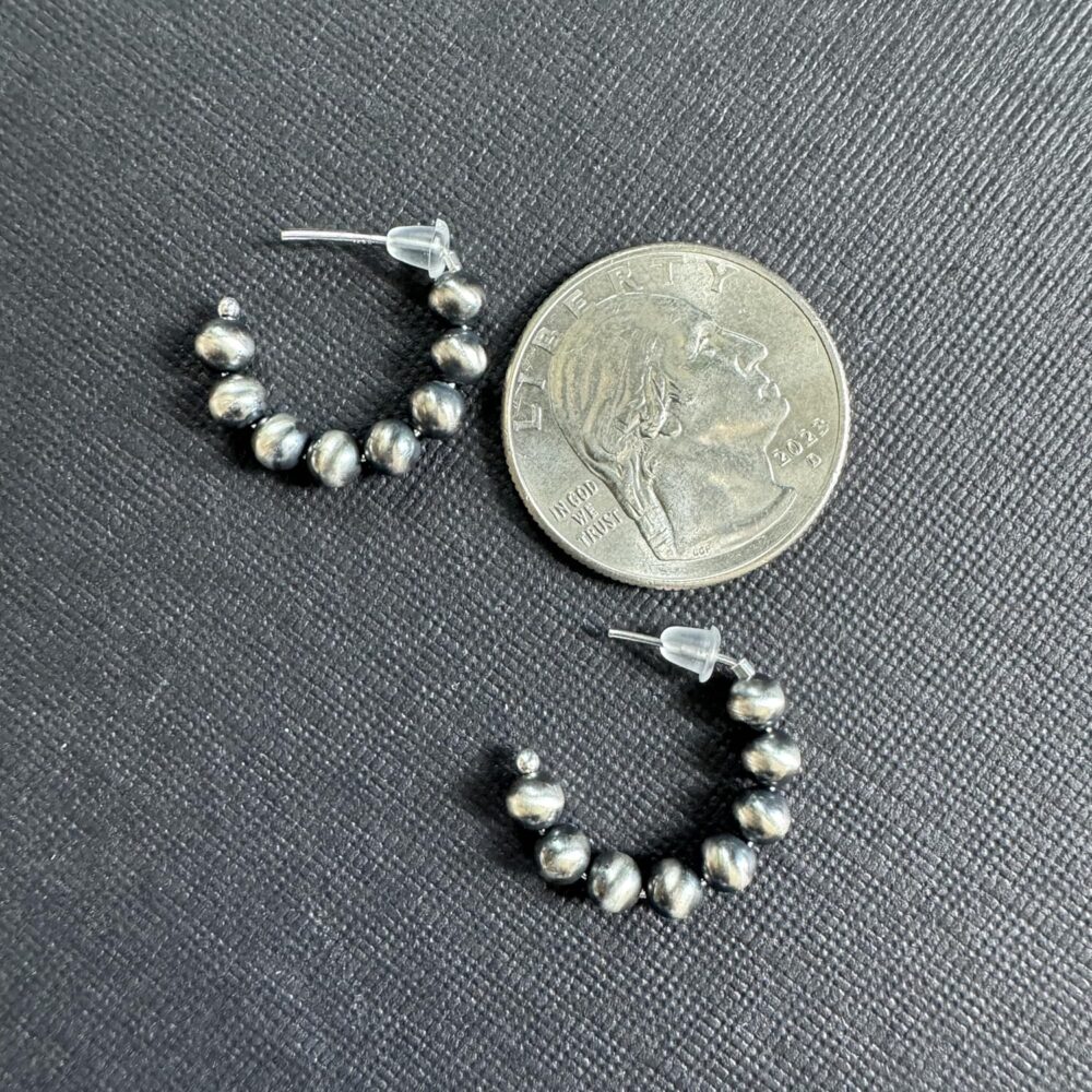 Small Sterling Silver Navajo Pearl Style Hoop Earrings for Women Beaded Western Jewelry Handmade in the USA - Image 9