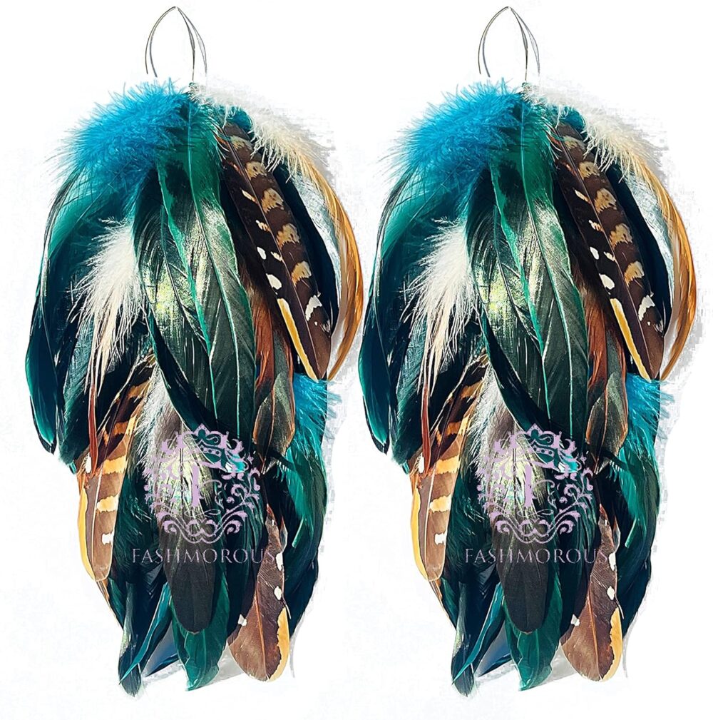 Fashmorous Feather Earrings Blue Feather Earrings for Women Bohemian Feather Earrings for Women Dangle