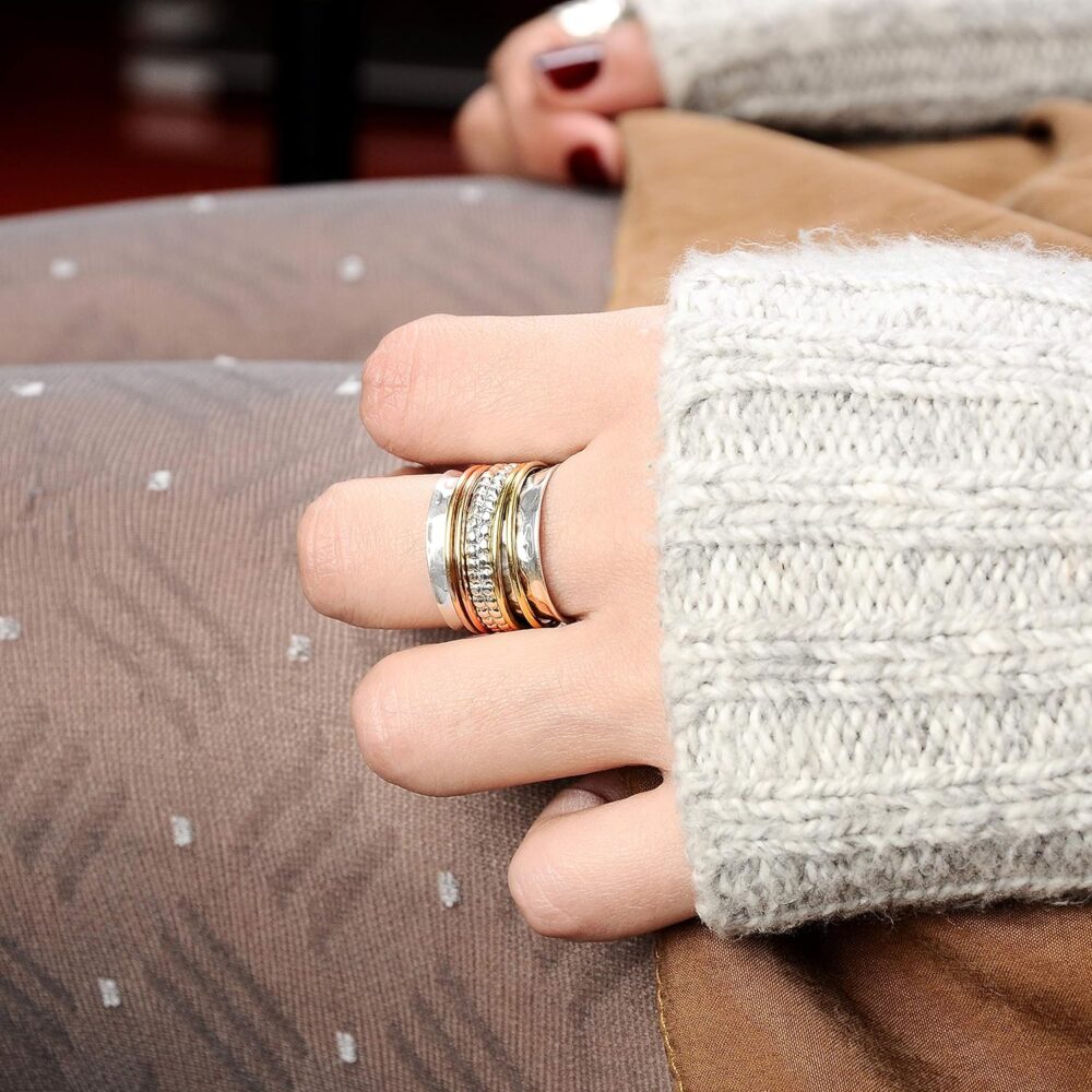 Boho-Magic 925 Sterling Silver Spinner Ring with Brass and Copper Fidget Rings for Women Wide Band - Image 7