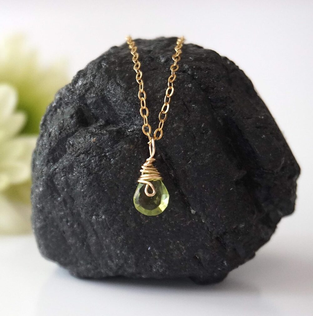 Designs by Nature Gems Handmade Women’s Peridot Charm Necklace 18 inch Chain Gold Filled, August Birthstone - Image 2