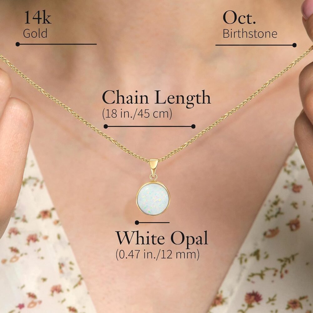 14K Gold White Opal Necklace - Dainty October Birthstone Pendant - Image 6