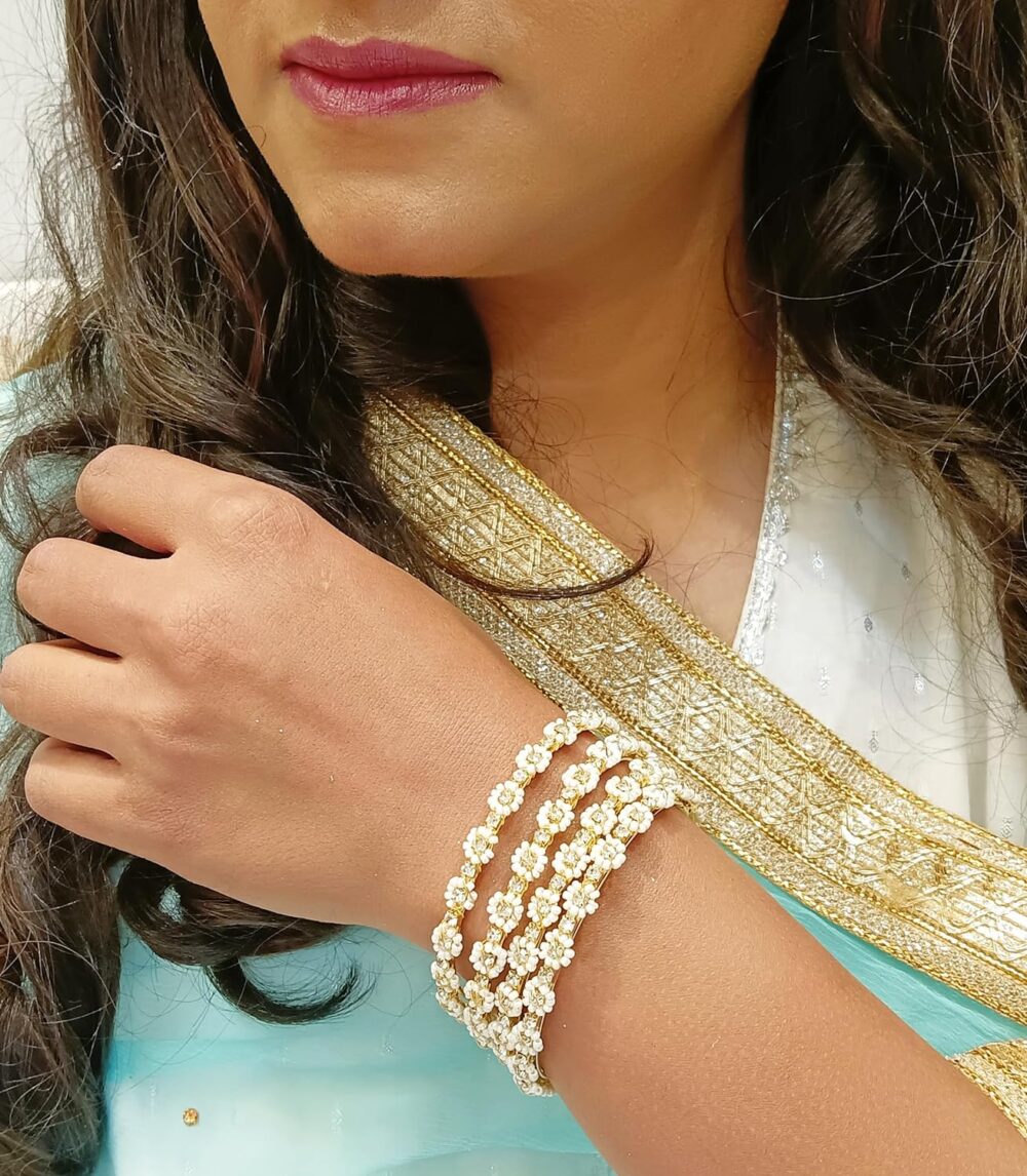 Efulgenz Indian Style Bollywood Traditional Faux Pearl Stone Wedding Bracelet Bangle Set Jewelry - Image 4