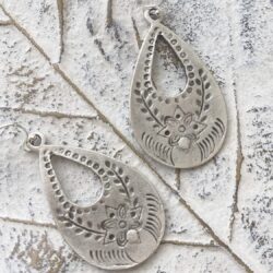 Antique Silver Floral Stamp Teardrop on Sterling Silver Earrings Boho Women Handmade Sundance Dreams Designs - Image 3