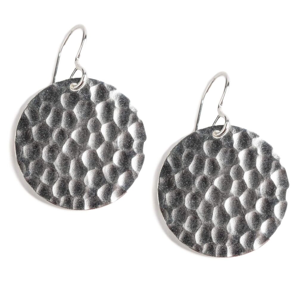 Hammered Disc Dangle Earrings | Large Round Circle Textured Drop Earrings in Silver, Gold, or Rose Gold (Sterling Silver) - Image 9