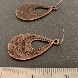 Floral Stamped Teardrop Dangle Copper Earrings - Image 3