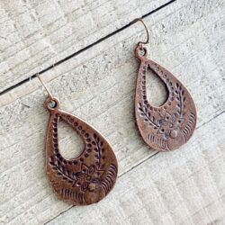 Floral Stamped Teardrop Dangle Copper Earrings - Image 4
