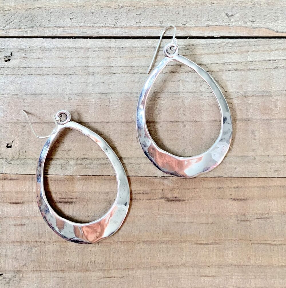 Large Teardrop Hoop on Sterling Silver Earrings Bohemian Boho Statement Jewelry - Image 2