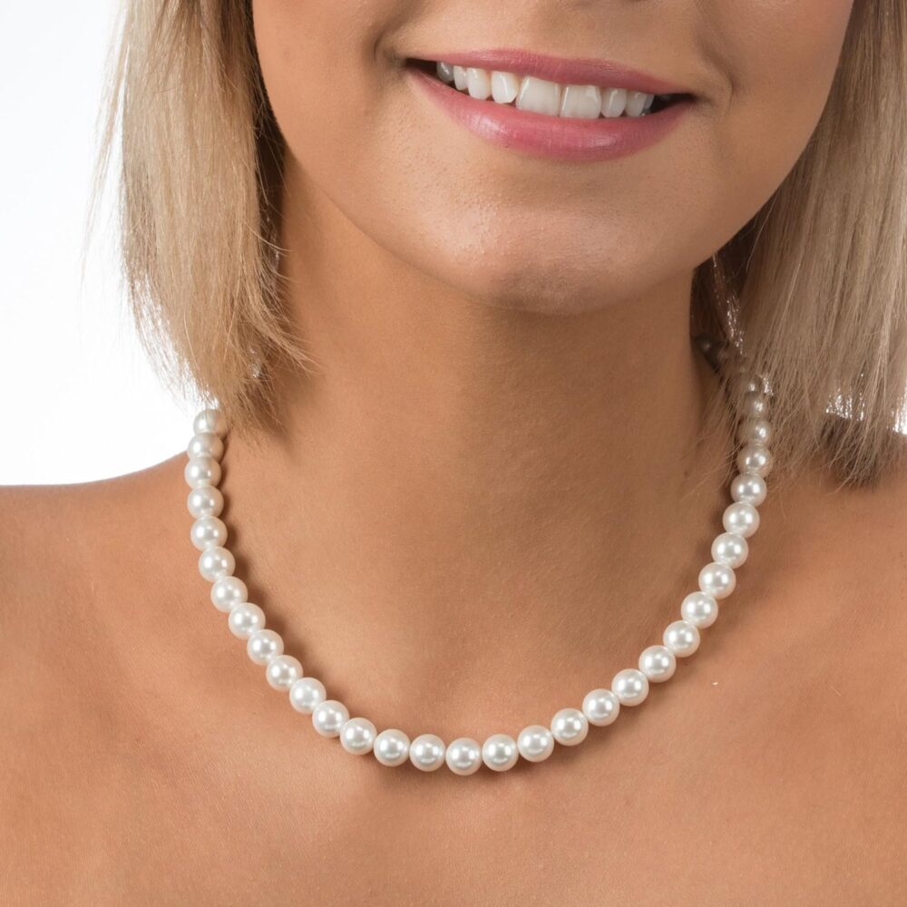 PAVOI Sterling Silver Round White Simulated Shell Pearl Necklace Strand | Pearl Choker Necklace | Jewelry for Women - Image 4