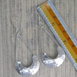 Sterling Silver Long Hammered Crescent Boho Statement Dangle Earrings, Handmade Shinny Half Moon Shape Plate Bohemian Drop Earrings - Image 8