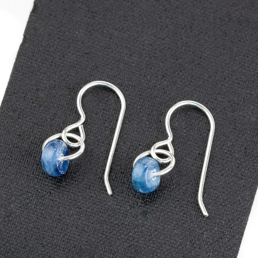 Tiny Blue Kyanite Gemstone Spinner Orbit Earrings | Tiny Little Boho 925 Sterling Silver Dangle Drop Earrings For Women and Girls - Image 4