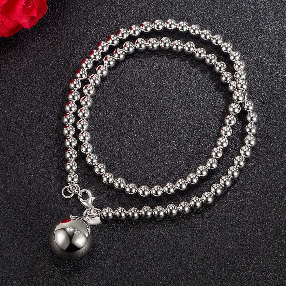 Dankadi Italy Fashion Women 925 Sterling Silver Bead Necklace Bell and Heart Pendant 4MM 6MM Round Prayer Beads Link Chain 18 "20" 22 "24" 26 "28" Girl Teens Jewelry Gift - Image 5