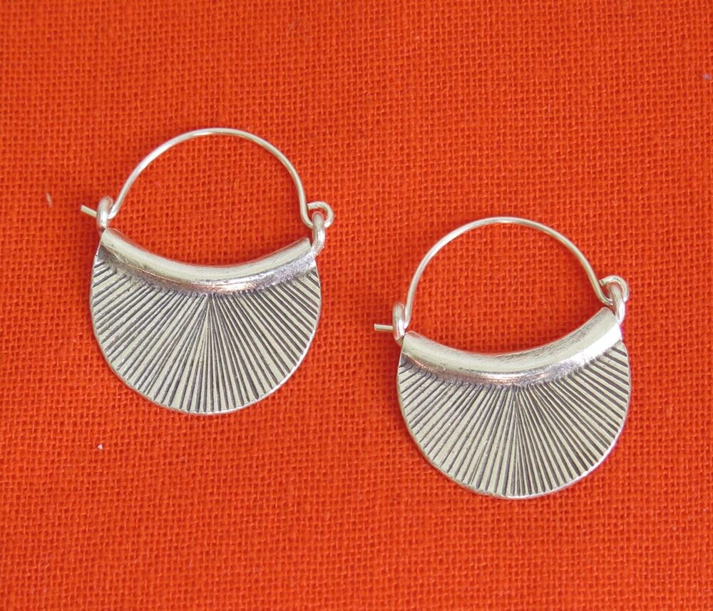 Sterling Silver Handmade Crescent Boho Hoop Earrings, 7/8" x 1 1/4" Half Moon Shape Ethnic Hippie Gypsy Bohemian Style, Gift for Her - Image 9