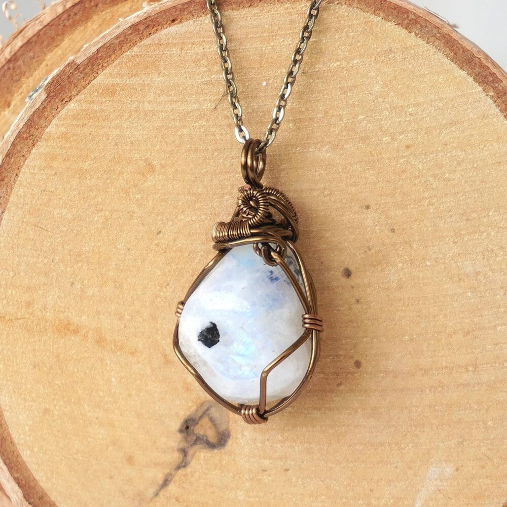 Handmade Rainbow Moonstone Necklace 24 Inch Chain Antique Bronze, June Birthstone - Image 9